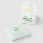 Helles Blue Wood Palm Trees Modernes Beach House Steinuntersetzer (Seitenansicht)