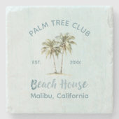 Helles Blue Wood Palm Trees Modernes Beach House Steinuntersetzer (Vorderseite)