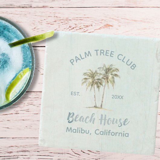 Helles Blue Wood Palm Trees Modernes Beach House Steinuntersetzer