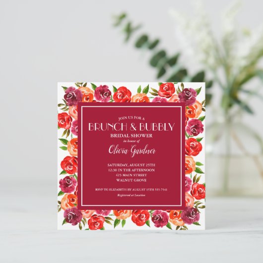 Helles Blumenbrunch und Bubbly Brautparty Einladung (Stehend Vorderseite)