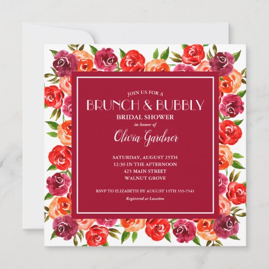 Helles Blumenbrunch und Bubbly Brautparty Einladung (Vorderseite)