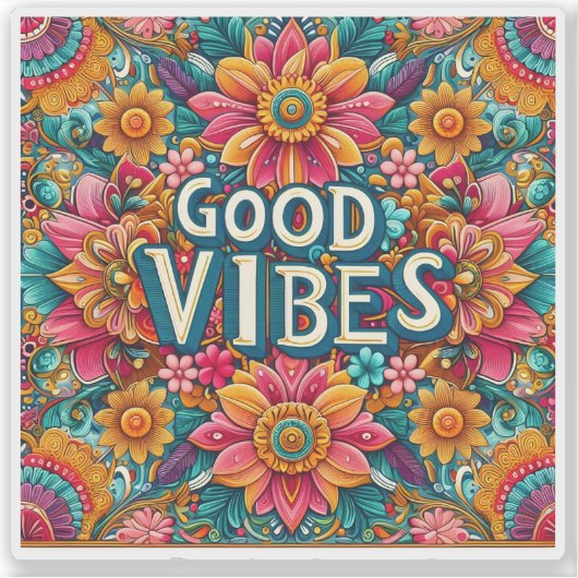 Helles Blumendesign mit guten Vibes Aufkleber (Vorderseite)