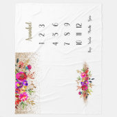Helles, blumengeschmücktes Baby 1 Jahr Meilenstein Fleecedecke (Vorderseite)