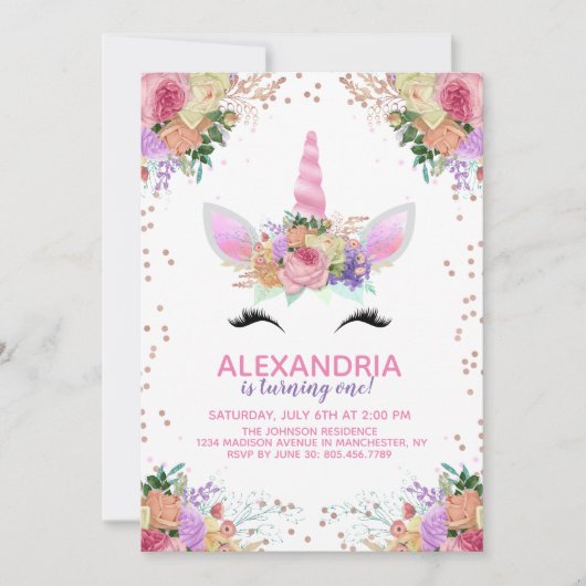 Helles Blumenhorn zum Geburtstag Einladung (Vorderseite)