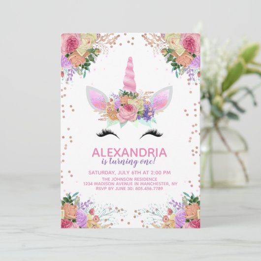 Helles Blumenhorn zum Geburtstag Einladung (Stehend Vorderseite)