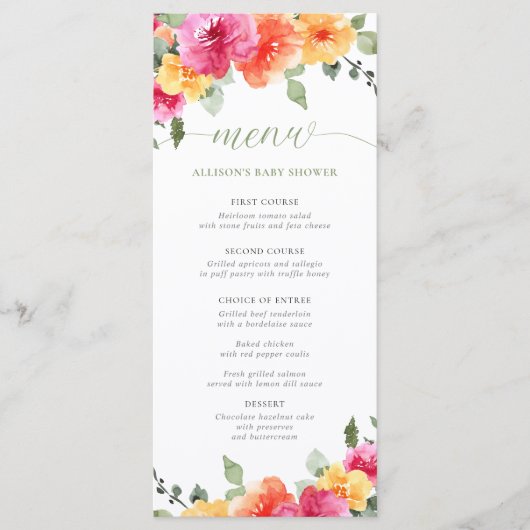 Helles Blumenmenü mit rosa orangefarbener Babydusc Programm (Vorderseite)