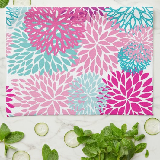 Helles Blumenmuster 2 Geschirrtuch (Gefaltet)