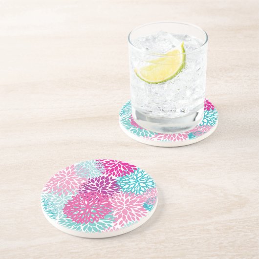 Helles Blumenmuster 2 Sandstein Untersetzer (Seite)