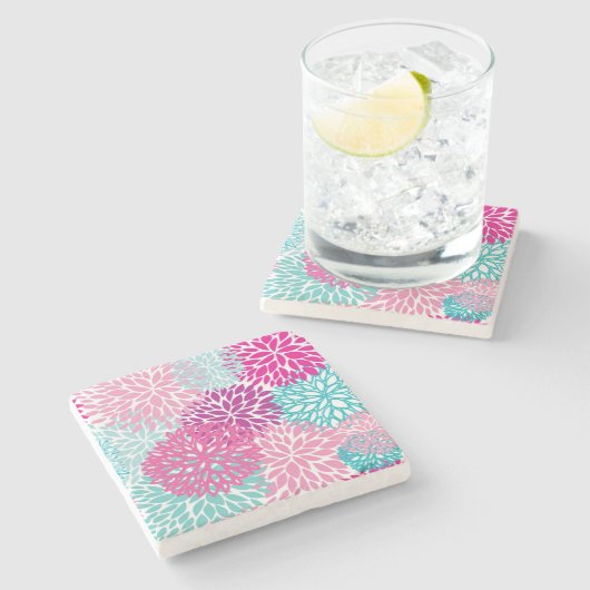 Helles Blumenmuster 2 Steinuntersetzer (Seitenansicht)