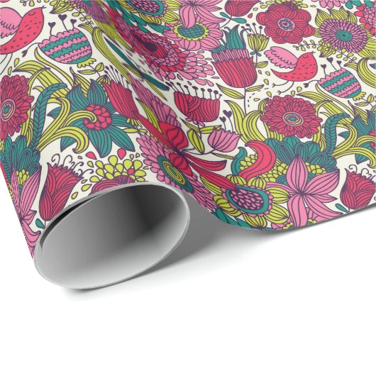 Helles Blumenmuster Geschenkpapier (Rolleneckpunkt)