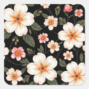 Helles Blumenmuster in schwarz Quadratischer Aufkleber