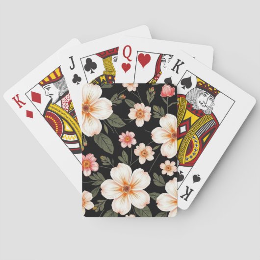 Helles Blumenmuster in schwarz Spielkarten (Rückseite)