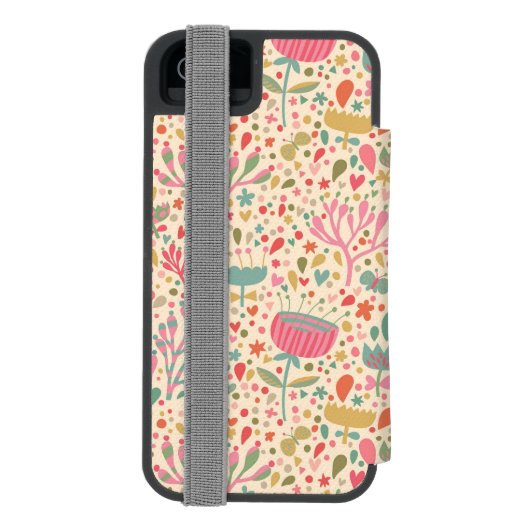 Helles Blumenmuster Incipio iPhone Geldbeutel-Hülle (Folio Rückseite)