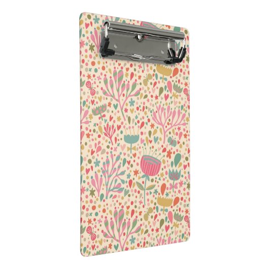 Helles Blumenmuster Mini Klemmbrett (Schrägansicht)