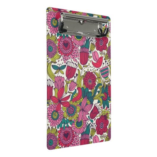 Helles Blumenmuster Mini Klemmbrett (Schrägansicht)