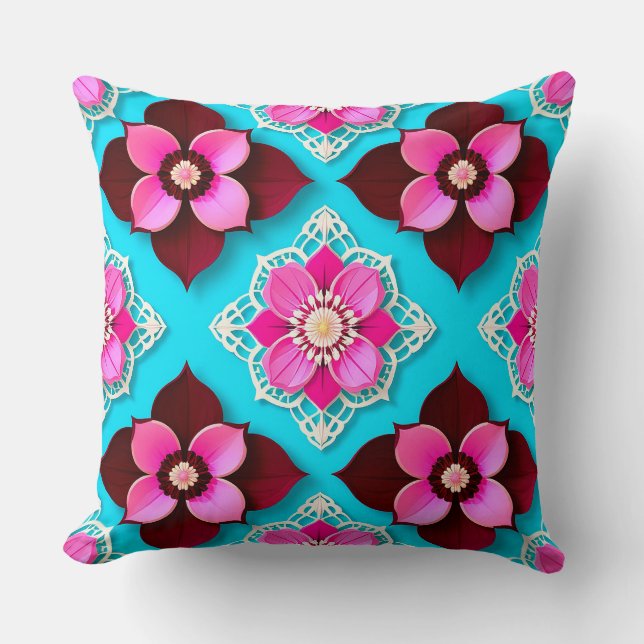Helles Blumenmuster mit rosa Blume Kissen (Vorderseite)