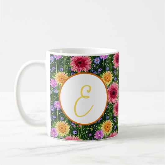 Helles Blumenmuster-Monogramm im Frühlingsstil Kaffeetasse (Links)
