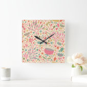 Helles Blumenmuster Quadratische Wanduhr (Zuhause)