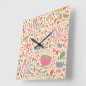 Helles Blumenmuster Quadratische Wanduhr (Winkel)