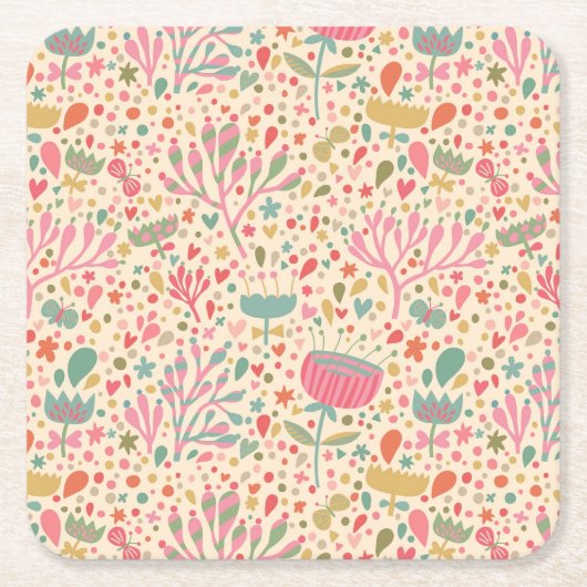 Helles Blumenmuster Rechteckiger Pappuntersetzer (Vorderseite)