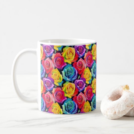 Helles Blumenmuster, Wasserfarben-Rosen Kaffeetasse (Mit Donut)