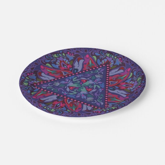 Helles Bohemisches Boho Hippy-Chic-Muster Pappteller (Schrägansicht)
