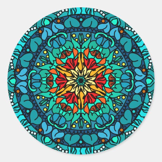 Helles Bohemisches Boho Mandala Chic Design Runder Aufkleber (Vorderseite)