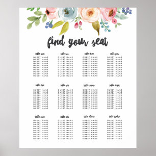 Helles botanisches Hochzeitstisch-Sitzplakat Poster