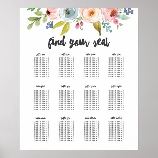 Helles botanisches Hochzeitstisch-Sitzplakat Poster (Vorne)