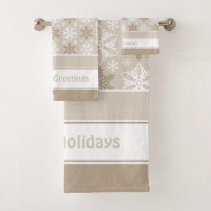 Helles braunes Tan Winterweißes Schneeflockenmust Badhandtuch Set