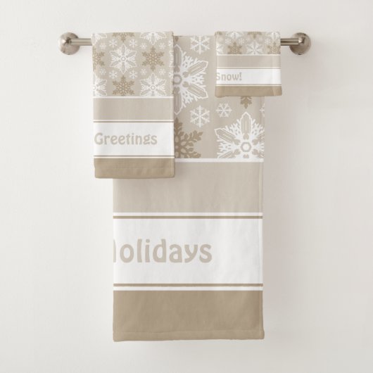 Helles braunes Tan Winterweißes Schneeflockenmuste Badhandtuch Set (Insitu)