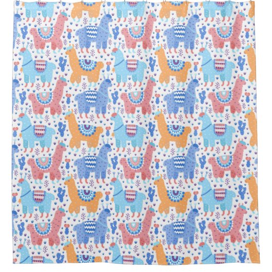 Helles buntes Alpaka-Muster Duschvorhang (Vorderseite)
