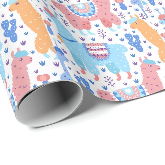 Helles buntes Alpaka-Muster Geschenkpapier (Rolleneckpunkt)
