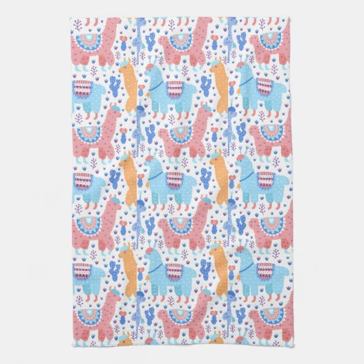Helles buntes Alpaka-Muster Geschirrtuch (Vertikal)
