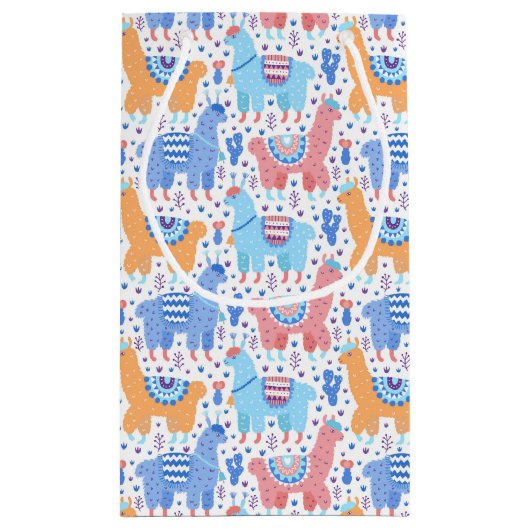 Helles buntes Alpaka-Muster Kleine Geschenktüte (Rückseite)