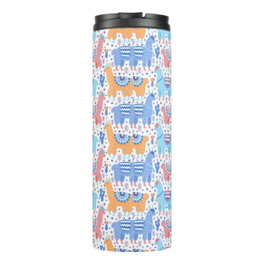 Helles buntes Alpaka-Muster Thermosbecher (Rückseite)