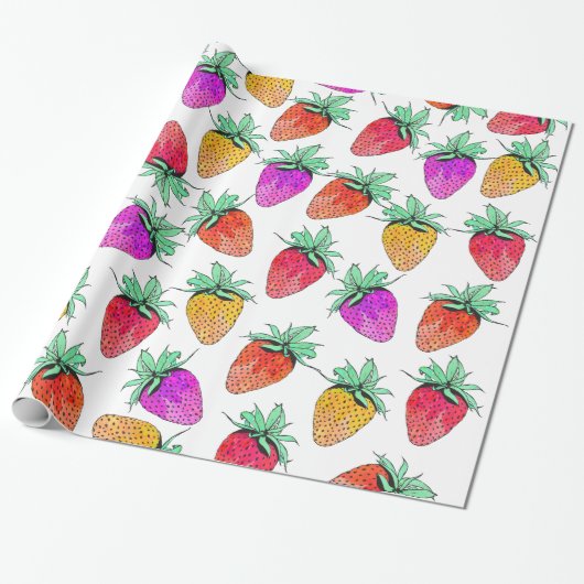 Helles buntes Aquarell-fruchtige Erdbeeren Geschenkpapier (Ungerollt)