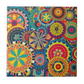 Helles buntes Boho Blumenmuster Fliese (Vorderseite)