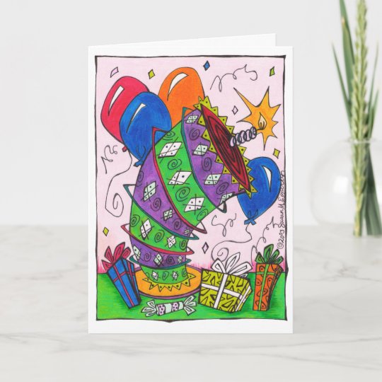 Helles Buntes Geburtstags Kuchen Ballon Zeichnen Karte Zazzle De