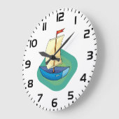 Helles Cartoon Boot mit Segel Fun Nautic Große Wanduhr (Winkel)