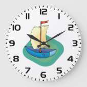 Helles Cartoon Boot mit Segel Fun Nautic Große Wanduhr (Vorderseite)