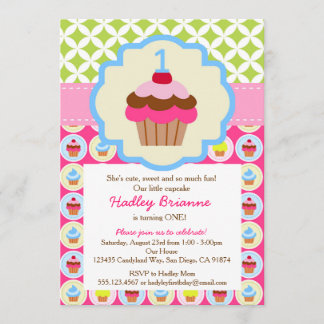 Helles Cupcake 1. Geburtstag Party Einladung