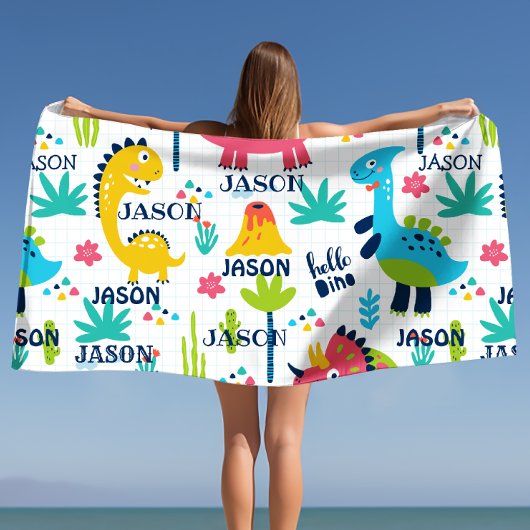 Helles Dinosaurier Muster mit Individuelle Name Badehandtuch