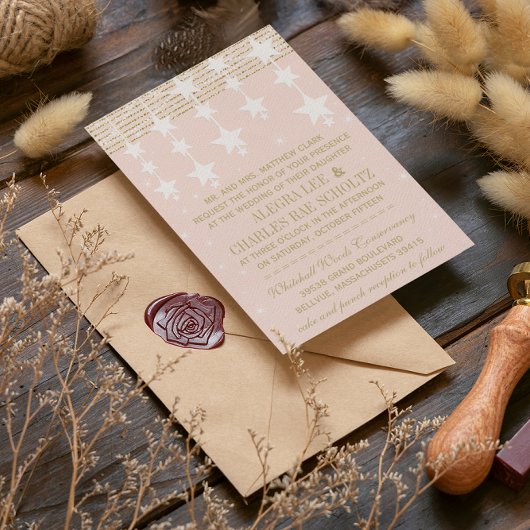 Helles Dogwood und Gold Hochzeit unter den Sternen Einladung