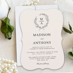 Helles Ecru Einfach Elegantes Monogramm Hochzeit Einladung