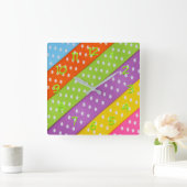 Helles Farbband Polka Punktmuster Wand-Uhr Quadratische Wanduhr (Zuhause)