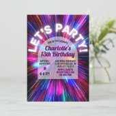 Helles farbenfroh rosa Neon Glow Teen Girl Birthda Einladung (Stehend Vorderseite)