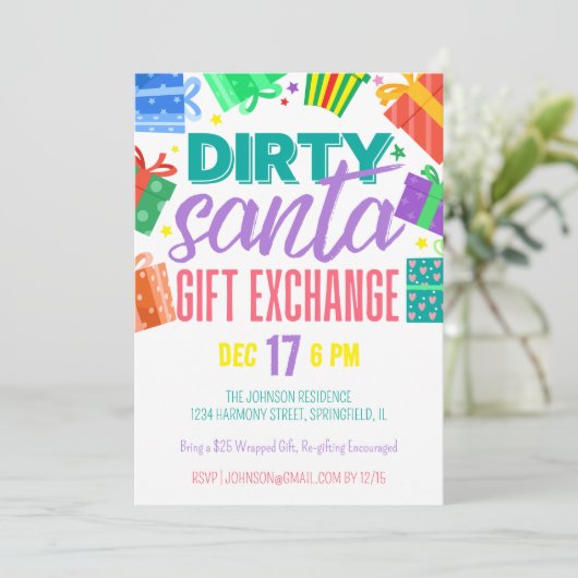 Helles, farbenfroh-schmutziges Weihnachtsgeschenk- Einladung (Stehend Vorderseite)