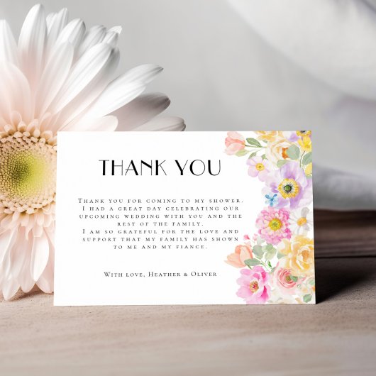 Helles farbenfrohe Blumengarten Brautparty Dankeskarte