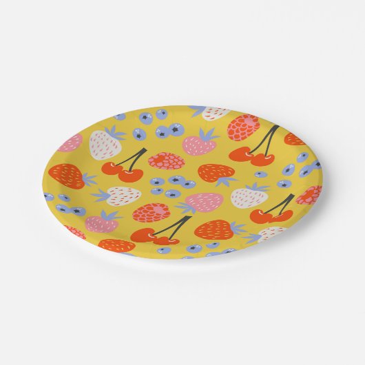 Helles, farbenfrohes Berry Frucht Muster Pappteller (Schrägansicht)